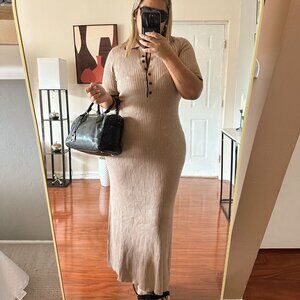 MEROKEETY Women's V Neck Ribbed Knit Maxi Slim Fit Sweater Dress Plus Size